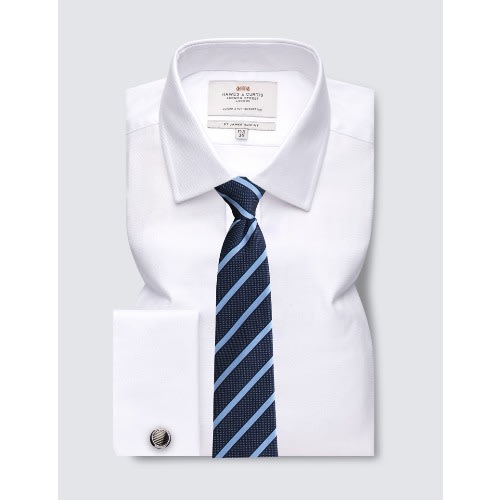 Easy Iron White Twill Slim Fit Shirt With Semi Cutaway Collar - Double Cuffs