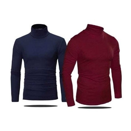 Men's Plain 2-in-1 Turtle Neck - Navy Blue & Maroon
