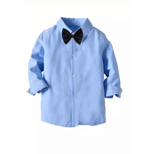 Kids Unisex Dress Shirt With Matching Bowtie  - Blue/black