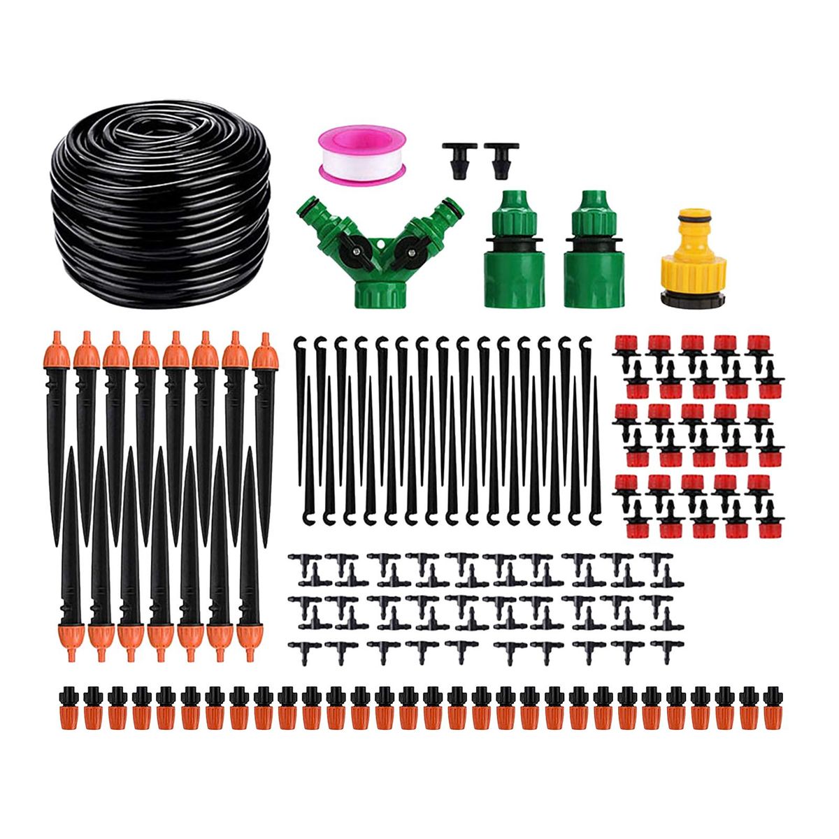 164FT DIY Drip & Misting Irrigation Kit with Hose Adjustable Nozzles Quick Connectors Self-Watering System Distribution Tubing for Pot Plants Greenhouse Patio Lawn Flower Beds