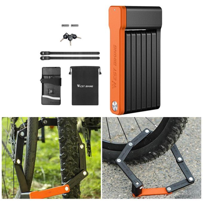 Folding Bicycle Lock With Carrying Storage Heavy Duty 3 Keys 63cm Anti