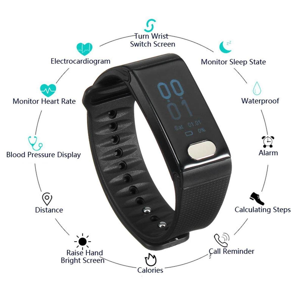 Waterproof Smart Heart Rate Sleep EGG Monitoring Watch Fitness Activity Tracker Black