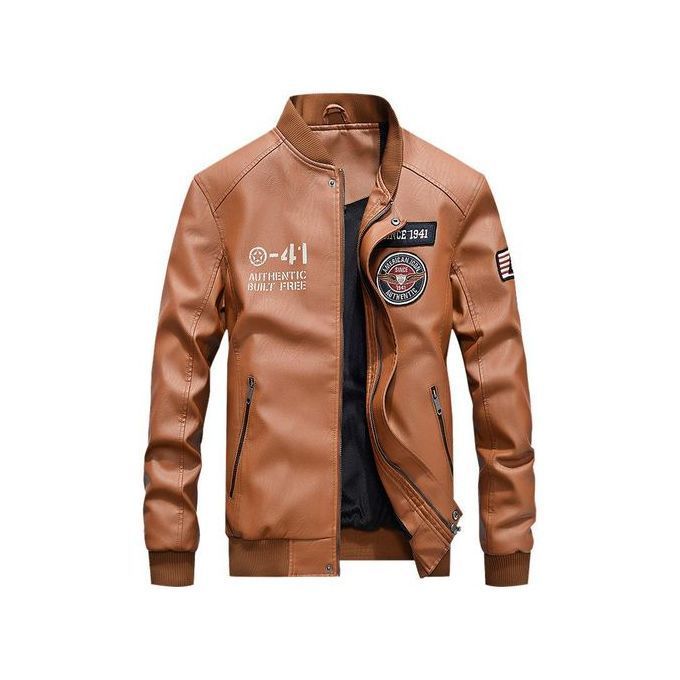 Quality Men's Leather Weather Jacket -Casual/Business Men Leather Jacket -BROWN