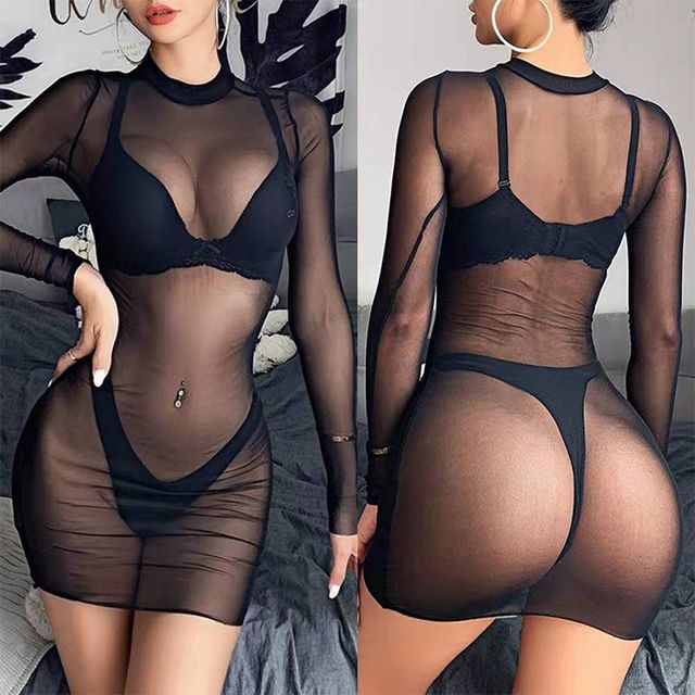 Sexy Women Beach Dress Mesh Bathing Suit Cover Up Sheer Bikini Bikini Set