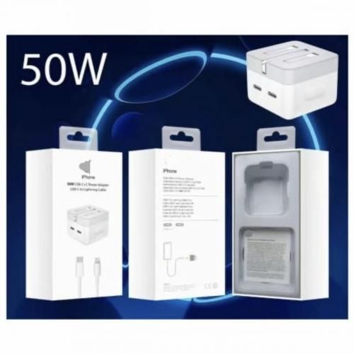 50W Dual Type C Lighting Super Fast Original Charger For Iphone 14 Pro Max/14 Plus/14/13 Pro Max/13 Pro/13/13 Mini/12 Pro Max/12 Pro/12/12 Mini/11 Pro Max/11 Pro/11 And Ipads