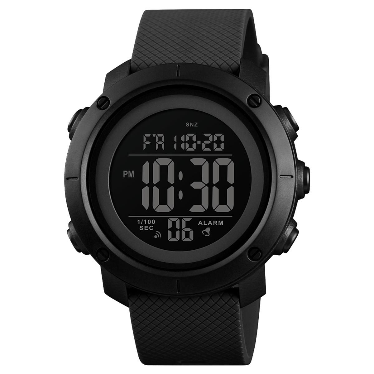SKMEI 1426 Digital Movement Men Watch 5ATM Waterproof EL Backlight Outdoor Sports Wrist Watch Week Month 12/24-Hours Alarm Countdown Stopwatch Wristwatch for Male with PU Strap Band