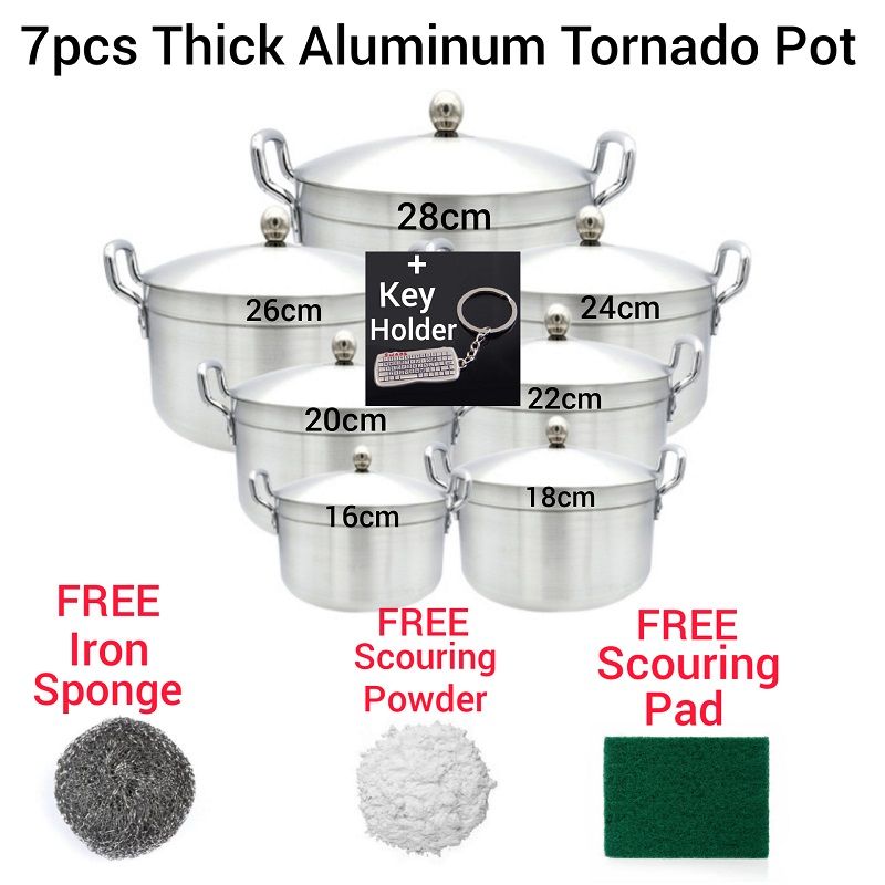 7 Pcs Think Aluminium Tornado Pots Set+Gifts +Key Holder