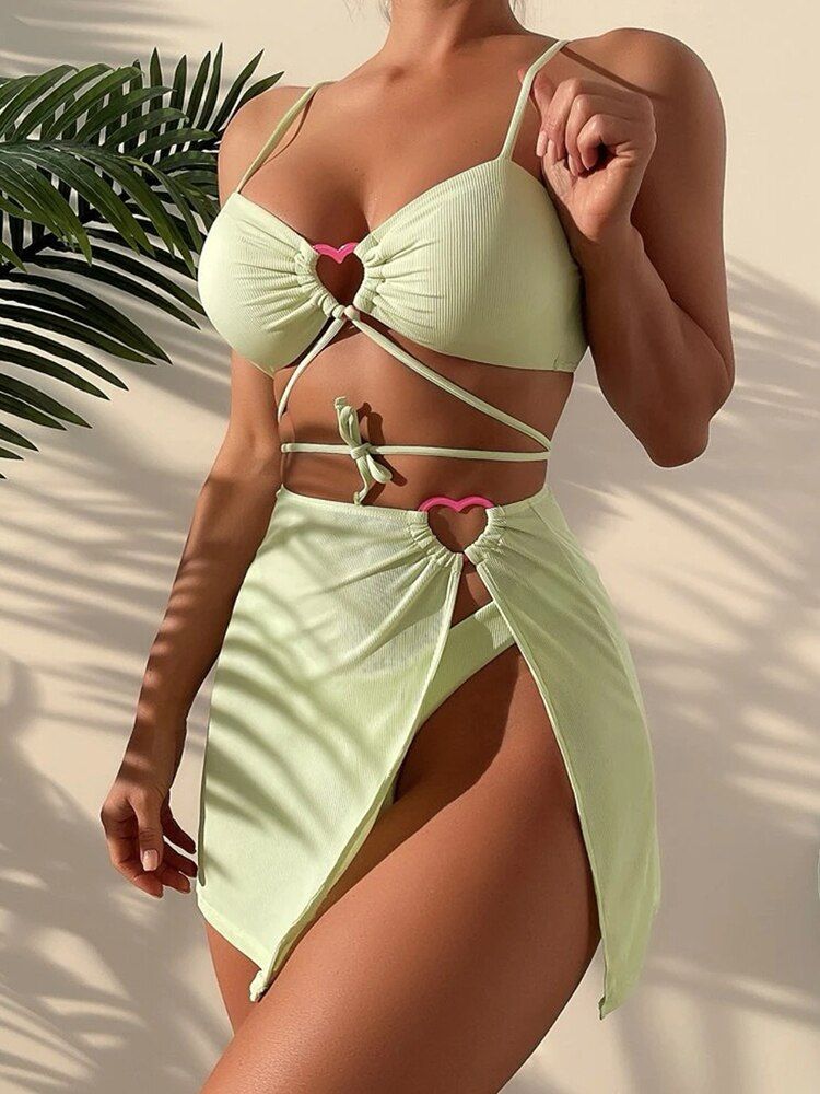 2022 Y Three Pieces Bikini Set Ribbed Swimwear Women Swimsuit Female Bikini And