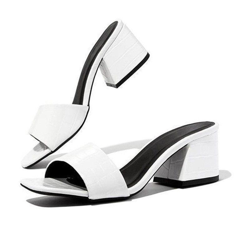 Women's Mid Heel Slippers Mules - White