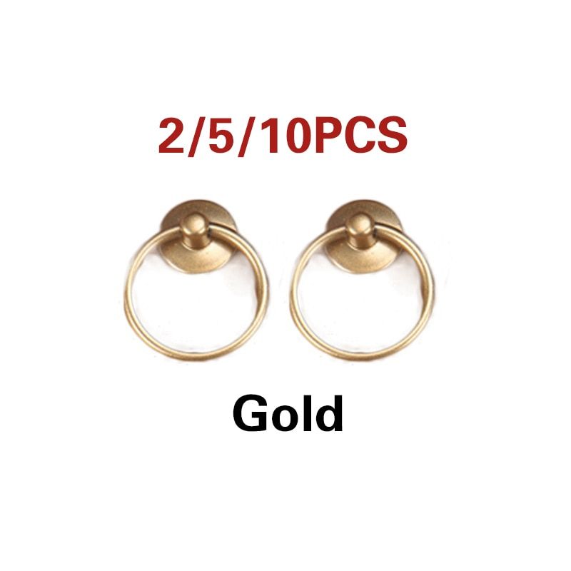 Gold-2/5Pcs Shiny Silver Door Pulls Drop Pulls Wooden Drawer Handle Ring Chair Knocker Pull Unfold Install Furniture Accessories