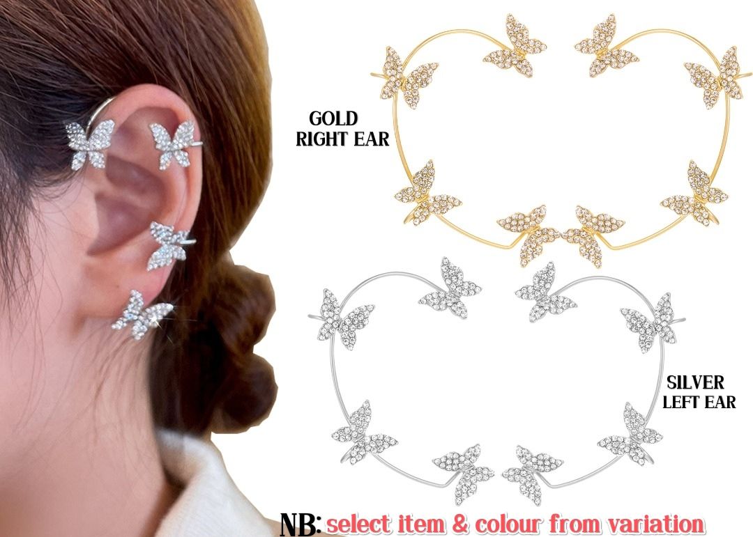 Zircon Butterfly Earring Cute Butterfly Ear Clip Adjustable Ear Cuff Earrings For Women No Piercing Ear Clip