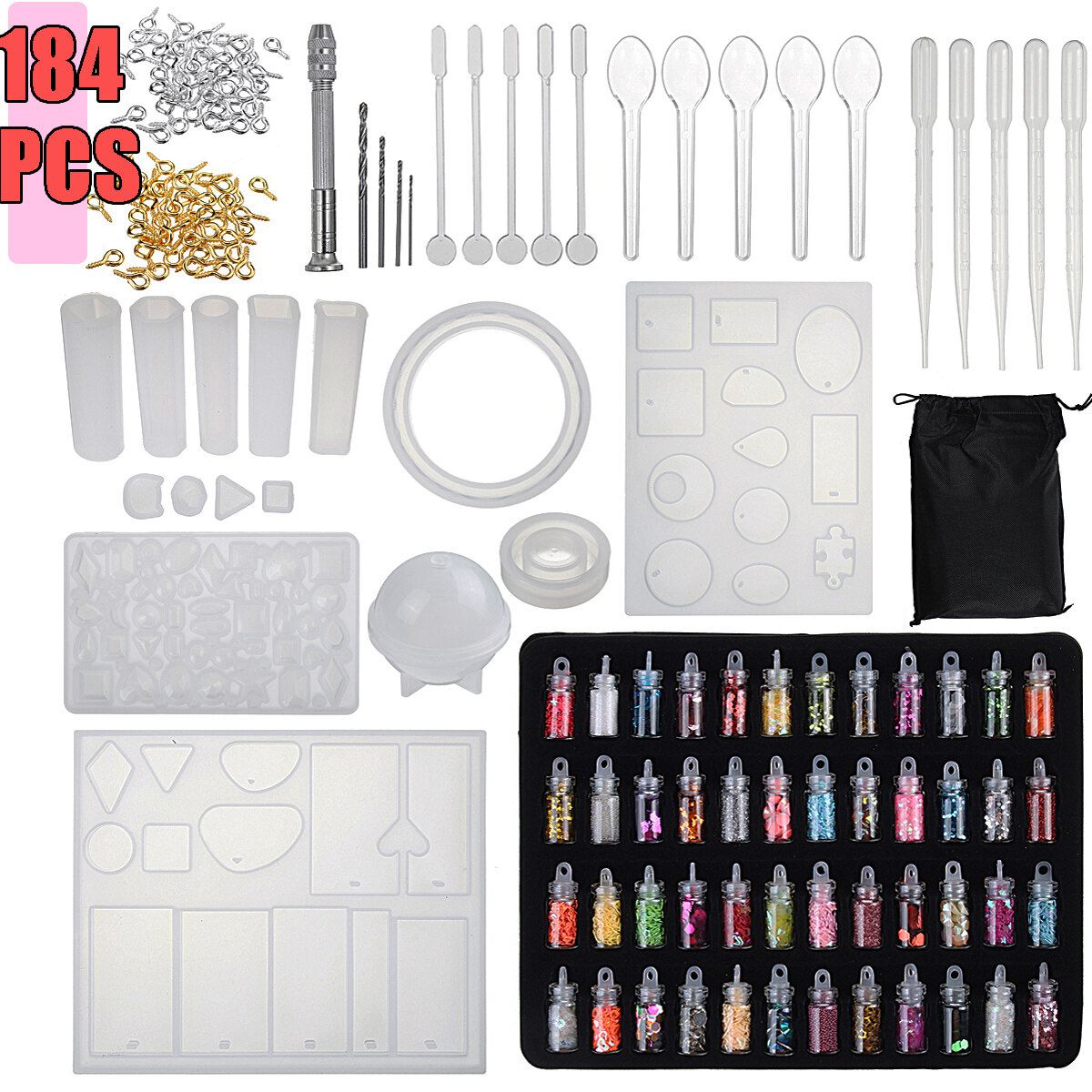 184PCS DIY Jewelry Mould Handmade Crystal Mould Set Resin Silicone Mold Kit