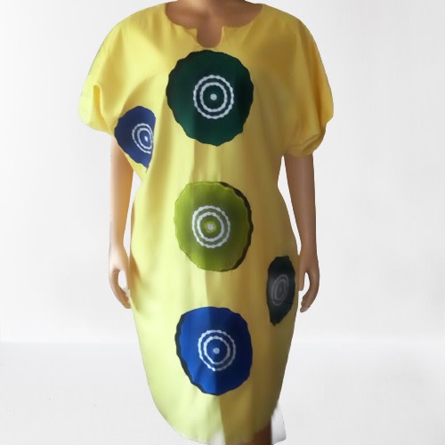 Yellow Kimono Dress With Ankara Patches
