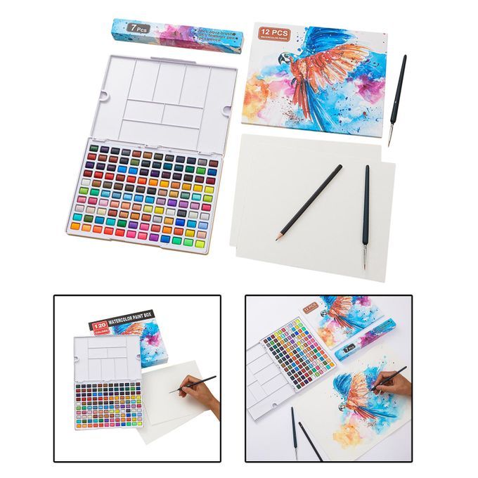 120Color Watercolor  Set Solid Vivid Paper For Outdoor Artists