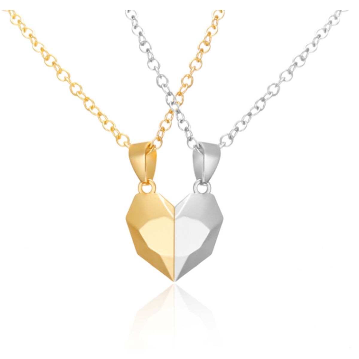 Couple Necklace Heart Pendant, 2 In 1, Silver And Gold