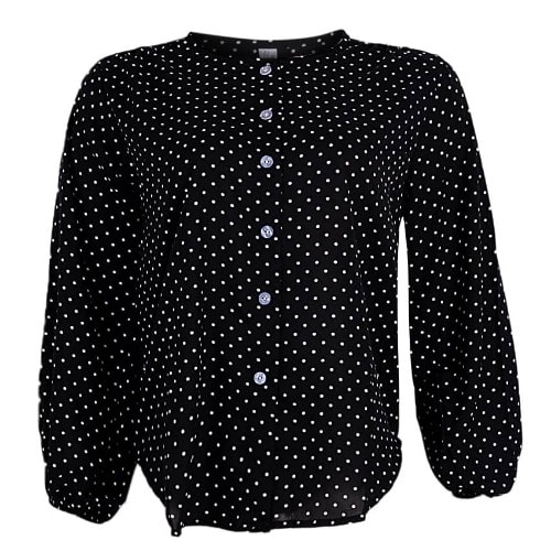Dotted Round Neck Blouse- Black