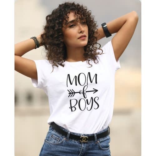 Mom Of Boys Design Tshirt - White