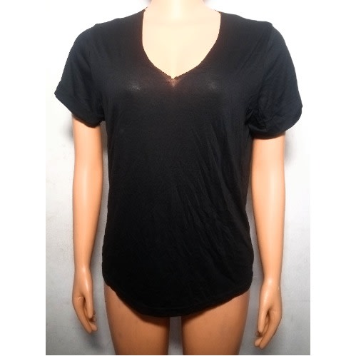 Cut-off  V-Neck Tshirt - Black