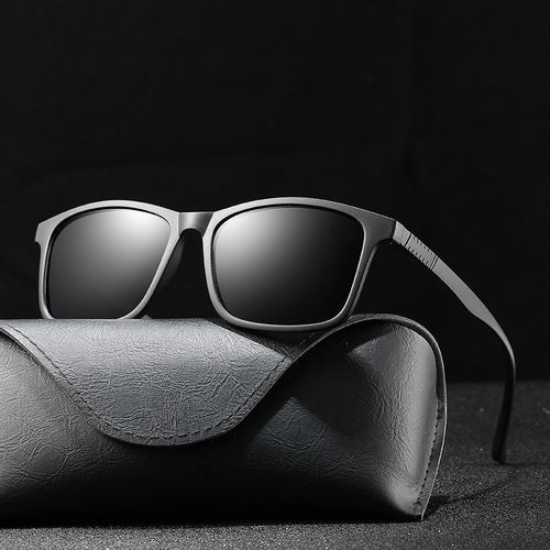 Square Sunglasses Male UV400 Polarized Lens Sun Glasses(Black)