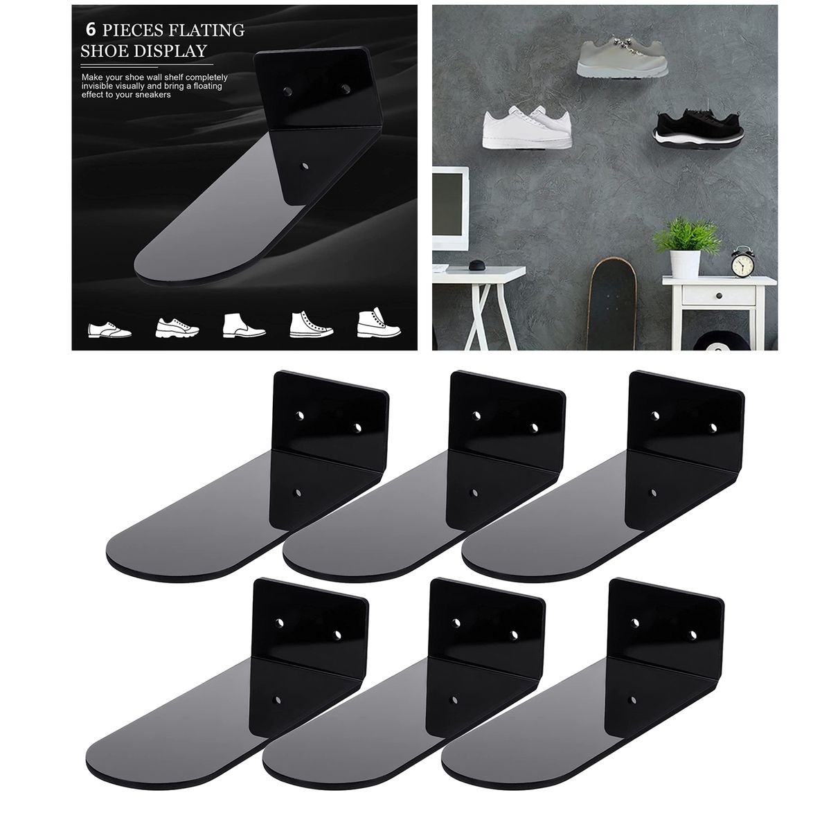 6pcs Floating Shoe Shelves Wall Mounting Saving-Space