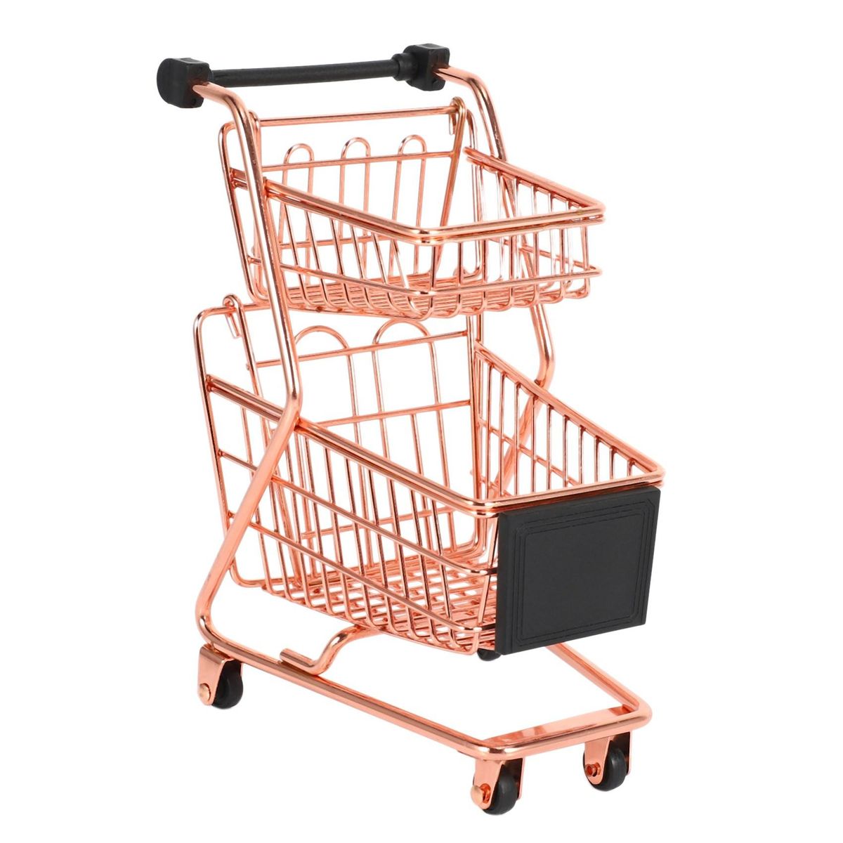 Mini Double Layers Shopping Cart Model Wrought Iron Supermarket Trolley Metal Gold Storage Basket Gold