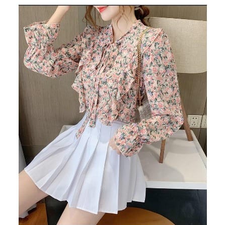 Floral Side Frill Blouse - Pink