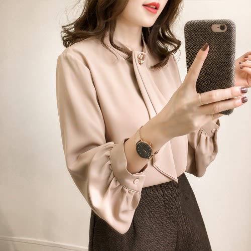Neck Detail Blouse- Biege