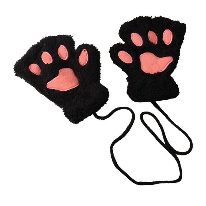 Cat Paw Claw Women  Half Finger Fingerless Soft Warm Black