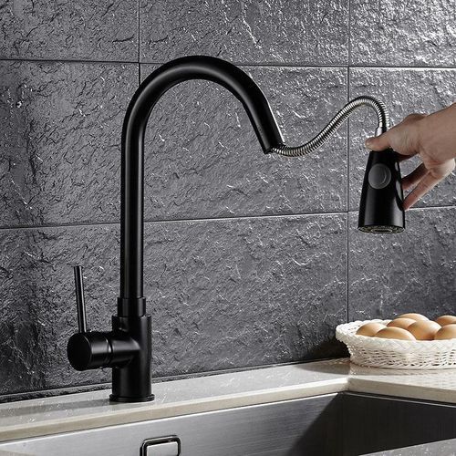 Kitchen Pull Out Cool Black  Finish Flexible Hot And Cold Mixer  Faucet