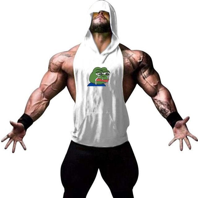 Sweatshirt Gym Clothing Mens Bodybuilding Hooded Tank Cotton Sleeveless Vest Fitness Workout Sportswear  Male(#White Green)