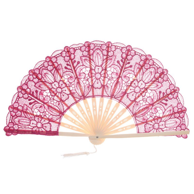 Main Embroidered Bamboo Hollow Vintage Lace Folding A Crafts Red Eventail Chinese Fan Dance Arts Antique Out Fan Hand