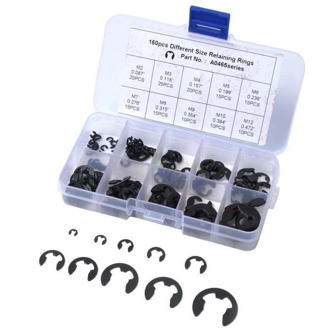 160 Pieces  Spring Steel  E-Clip Retaining Ring Snap Ring Assortment