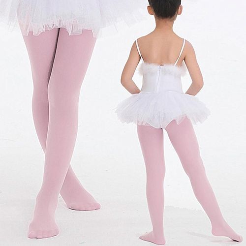 Children's Girls Ballet Dance Tights Footed Seamless Solid Stockings-Pink