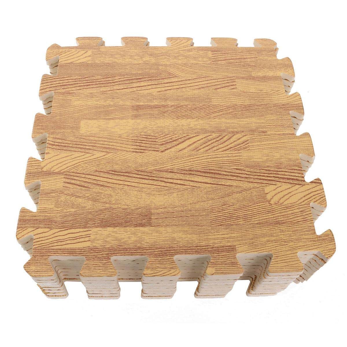 9PCS Wood Interlock EVA Foam Floor Puzzle Pad Work Gym Mat Kid Safety Play Rug Light Wood Grain