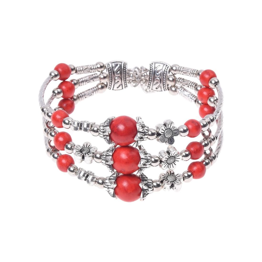 Tibetan Silver Bracelet Turquoise Red