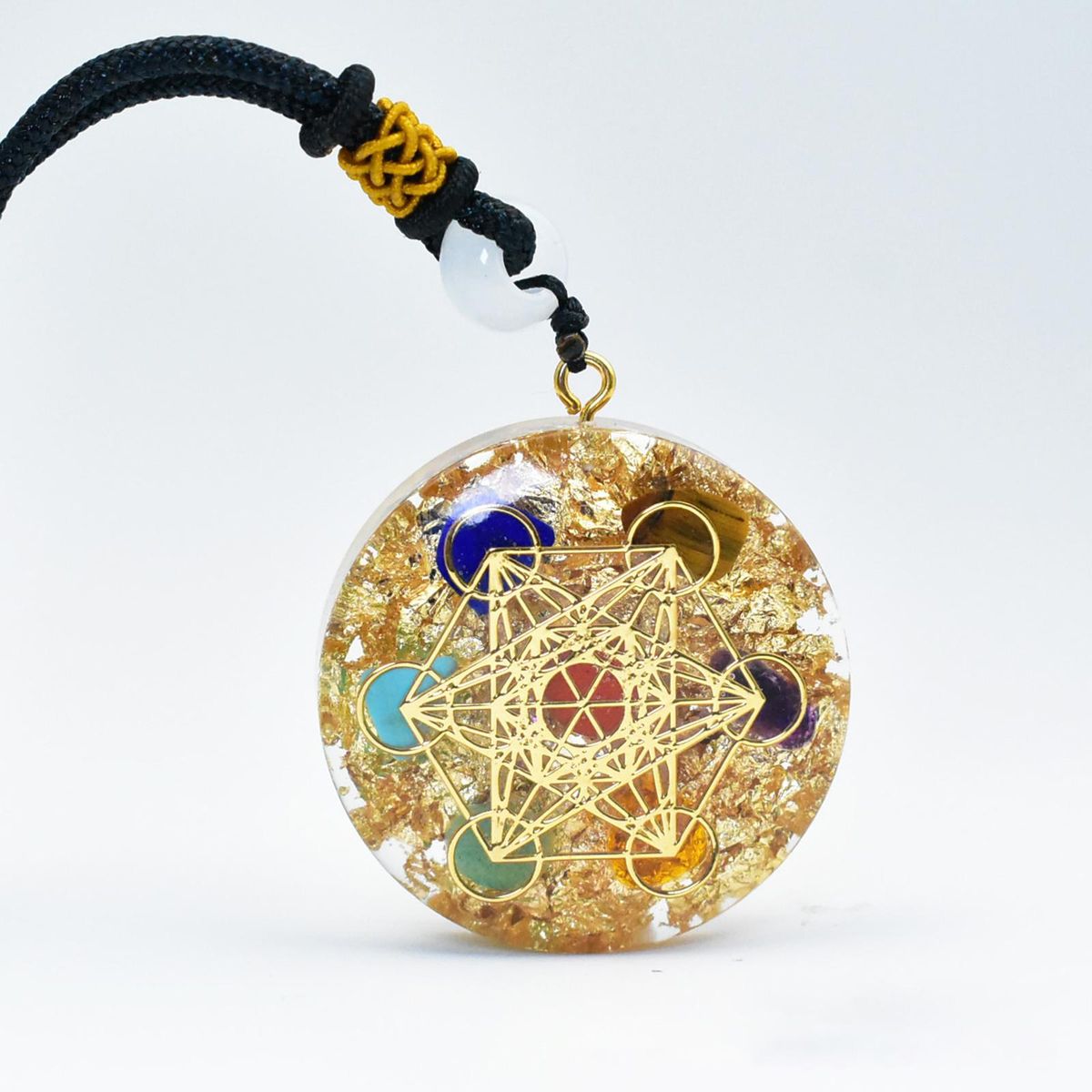 Round Shape Crystal Stone Chakra Pendant Necklace Adjustable Reiki