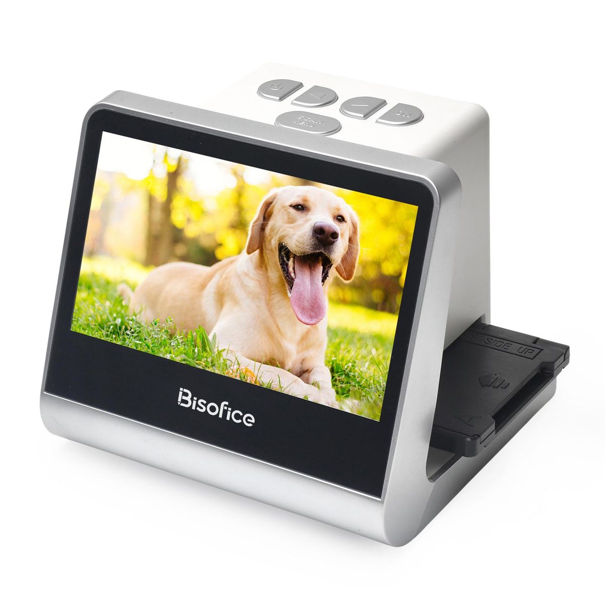 Bisofice Film and Slide Scanner for 135 Film(36*24mm)/126KPK /110 Film/Super8/ Monochrome/Slide to Digital JPEG Photos Built-in 16GB Memory 5'' LCD Screen Free APP Support Connect with PC Compute TV Compatible with Windows XP