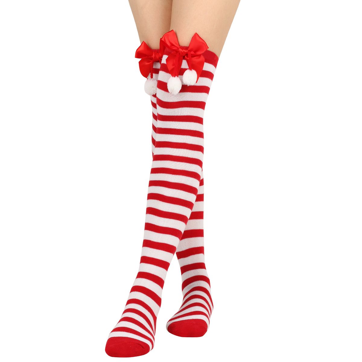 Cottvott Ladies Striped Hosiery Long Cotton Stockings Warm Christmas Sock Women Xmas Bowknot B SMA