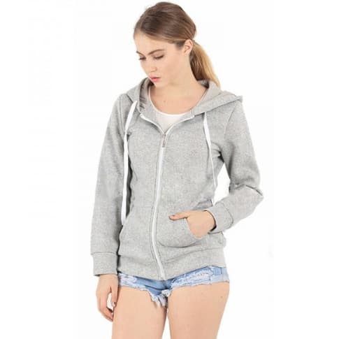 Women's Grey Plain Zip Hoody Sweatshirt