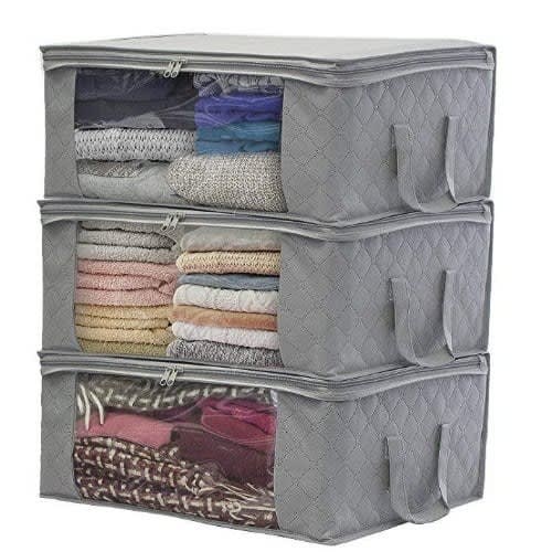 Non-woven Folding Clothing Storage Box Quilt Storage Bag- Grey
