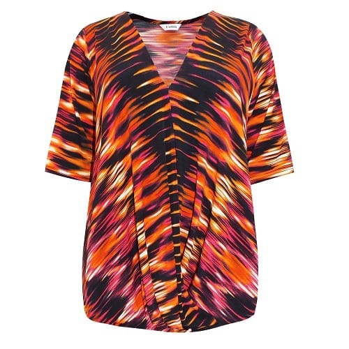 Multi Printed Mock Wrap Half Sleeve Top -orange