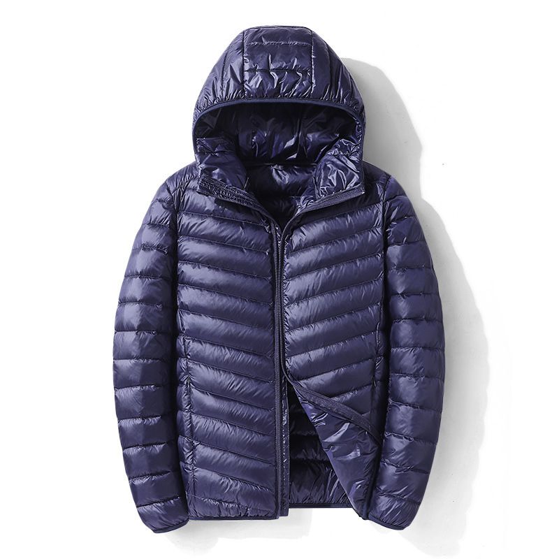 Hooded Down Jacket Ultralight Camping Trekking Hiking Waterproof - Navy