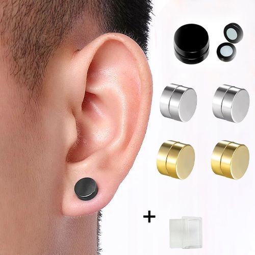 6 Pcs Magnetic Earrings  Black Gold Silver Titanium Steel Mens Women Trendy Round Clip Ear Stud For Men Magnetic Magic Unisex