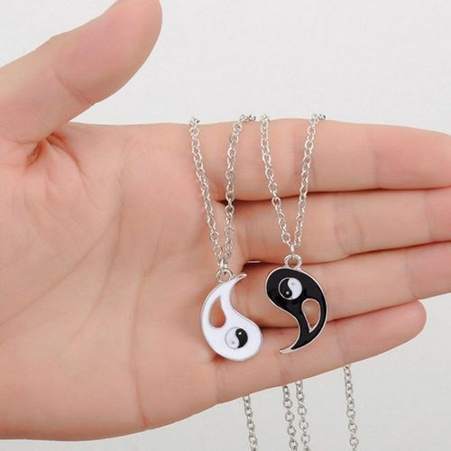 Yin Yang Couple Pendant Necklace - Black/White