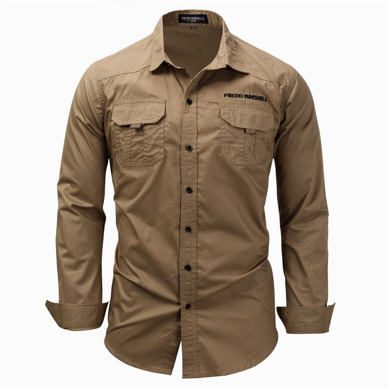 Men's Long Sleeve Casual Field Shirt - Brown
