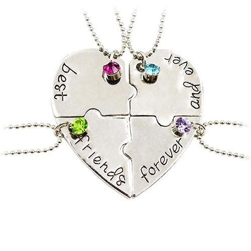 4Pcs/Set Best Friend  Friendship Puzzle Rhinestone Heart