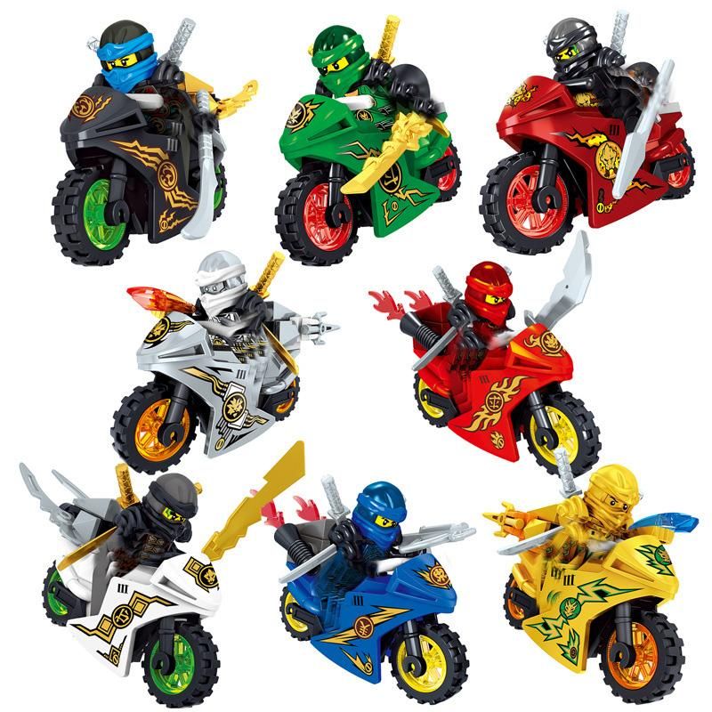 8pcs/lot Ninja Motorcycles Model Building Blocks Bricks With Figures Kids Toys for Children Ninjagoes Christmas Birthday Gifts