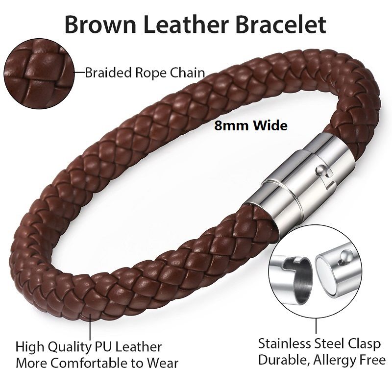 Davieslee Mens Womens Leather Let Brown Black Braided Lets For Men Stainless