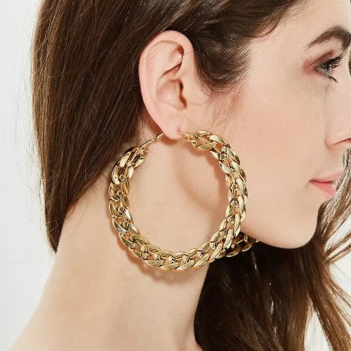 Cuban Link Chain Hoop Earrings - Gold
