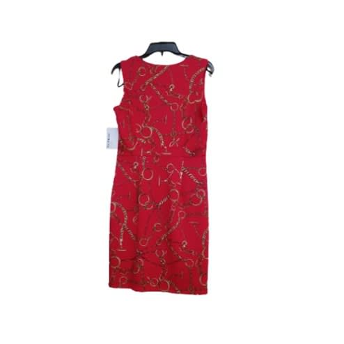 Midi Red Gown With Gold Chain Zipper Design
